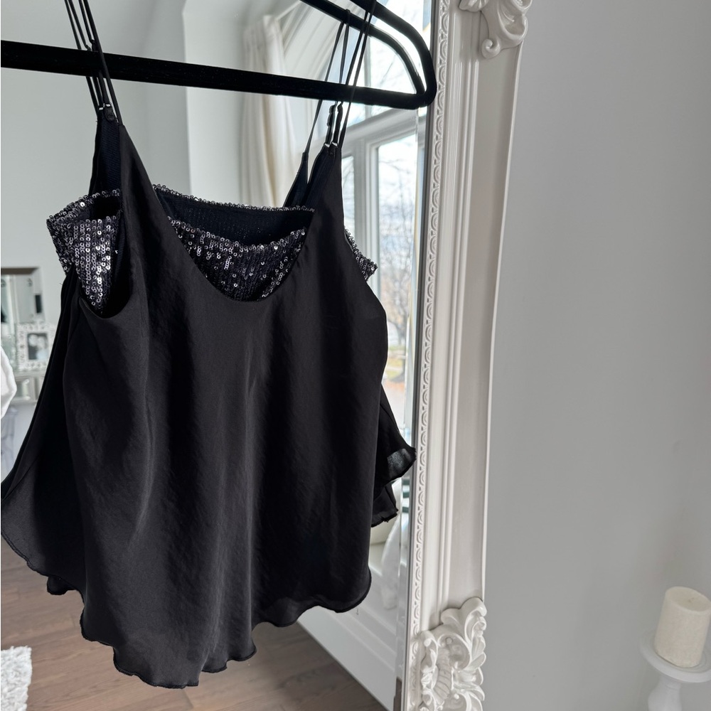 Free People Black Camisole with Sequin Detail